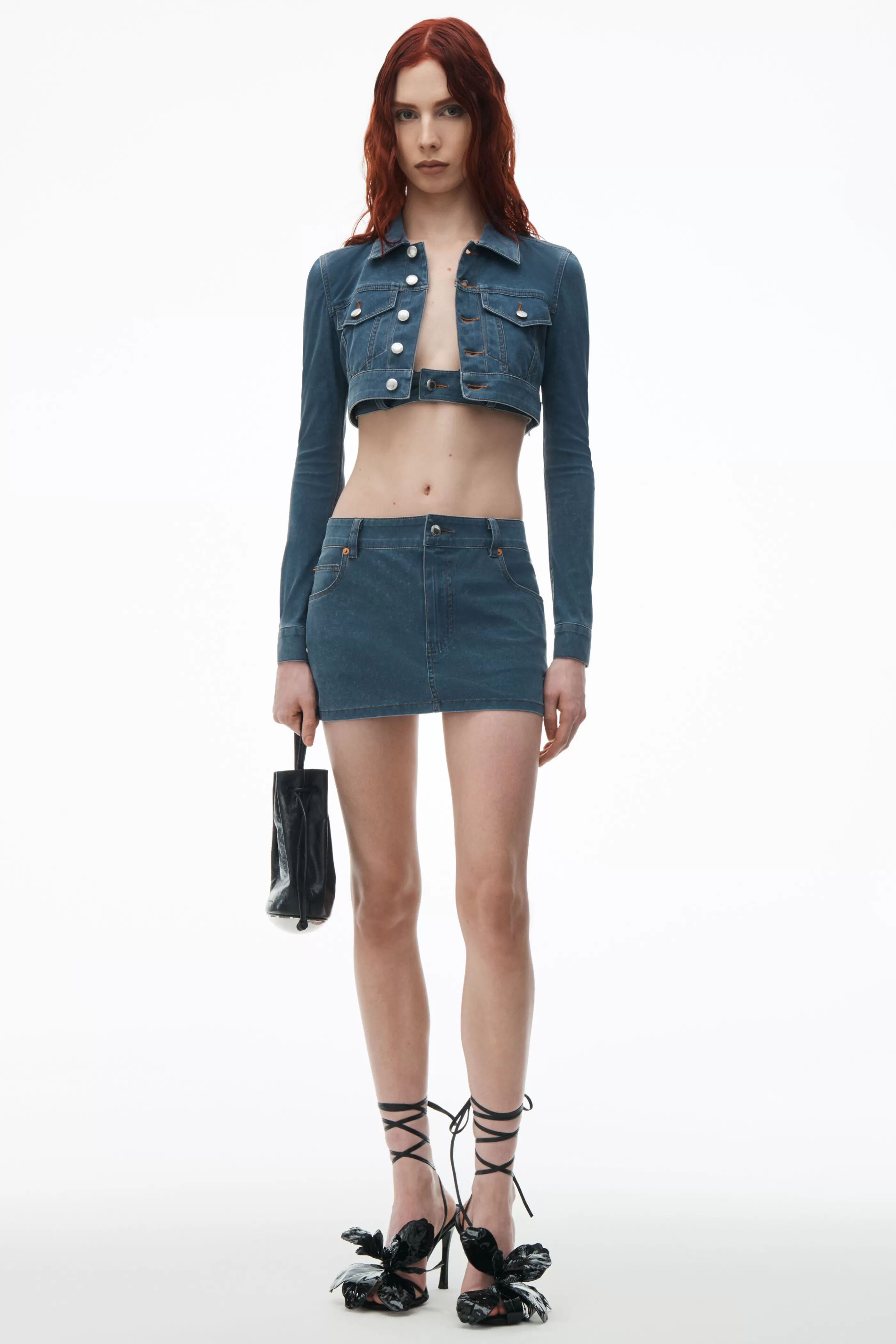 Women Alexander Wang Alexanderwang Mini Skirt In Denim Trompe-L'oeil