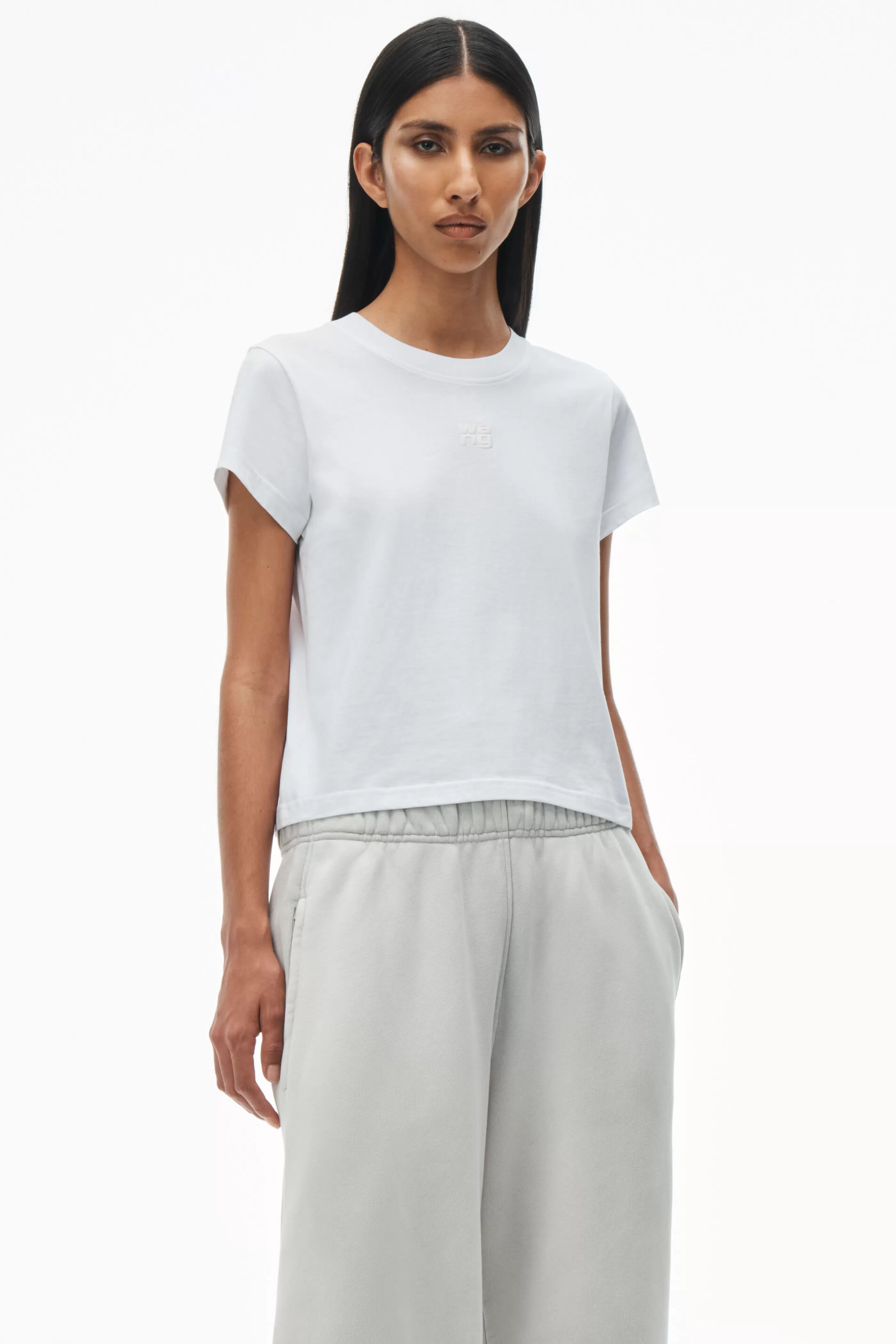 Women Alexander Wang Alexanderwang PUFF LOGO SHRUNKEN TEE IN COTTON JERSEY   