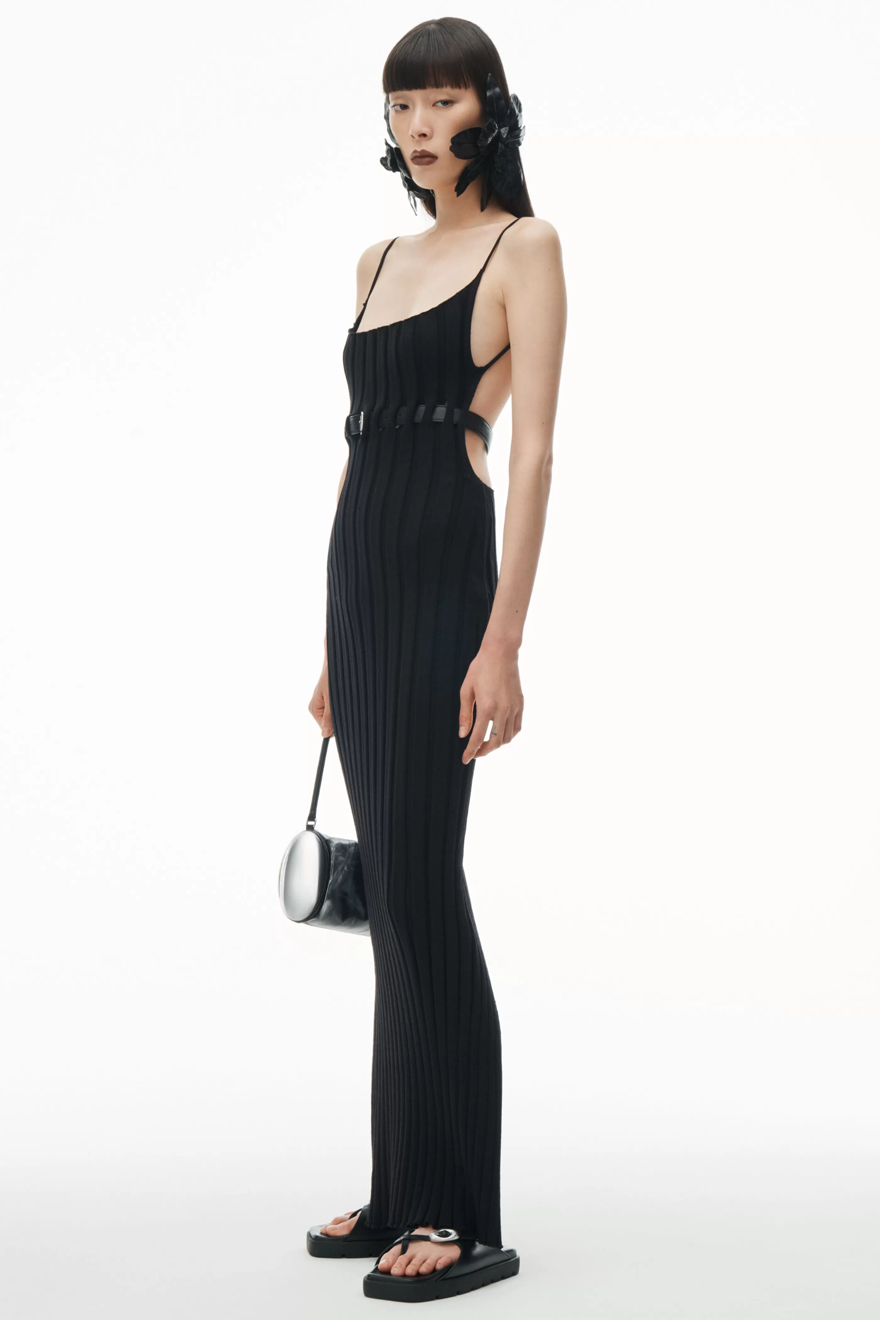 Women Alexander Wang Alexanderwang RIBBED TANK DRESS WITH LEATHER BELT