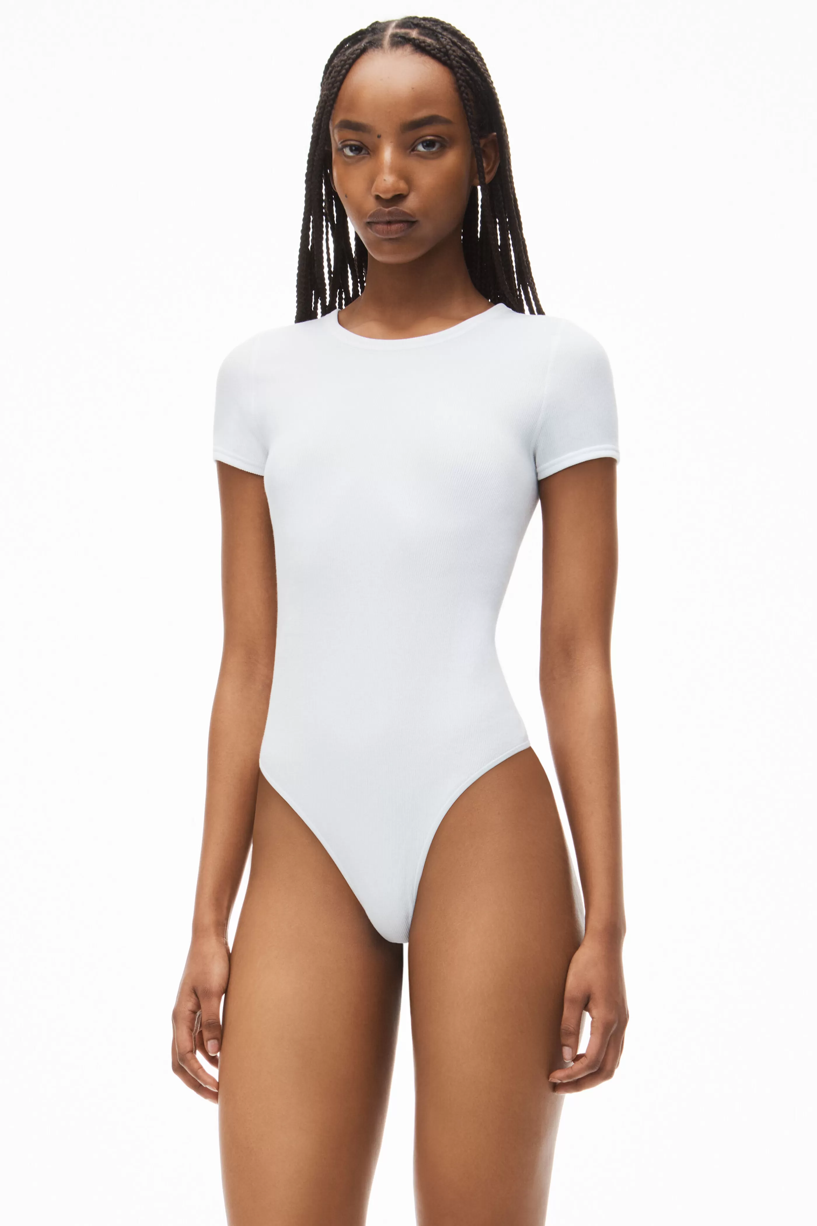 Alexander Wang Alexanderwang Short-sleeve Bodysuit In Rib-knit Jersey