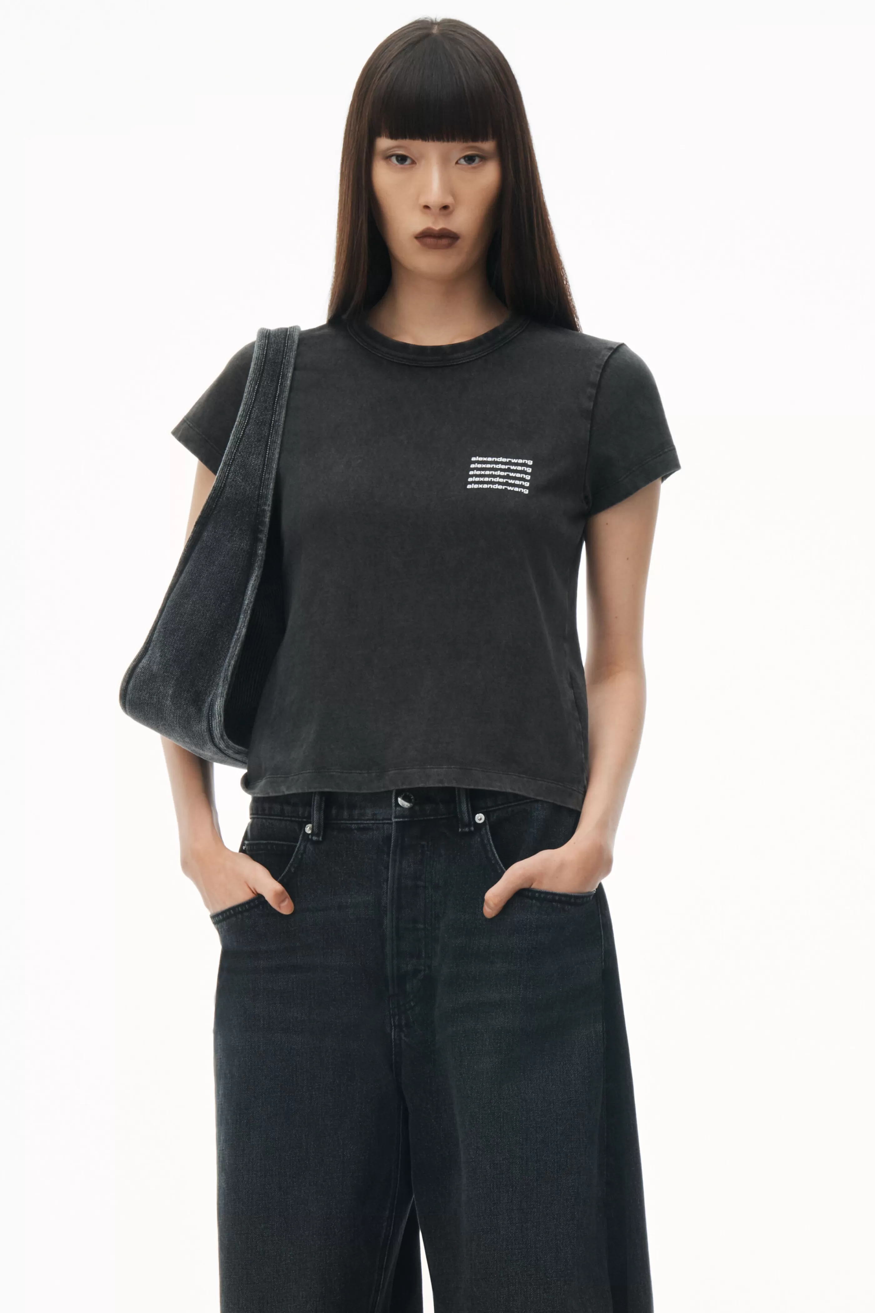 Women Alexander Wang Alexanderwang SHRUNKEN TEE IN ACID WASH JERSEY