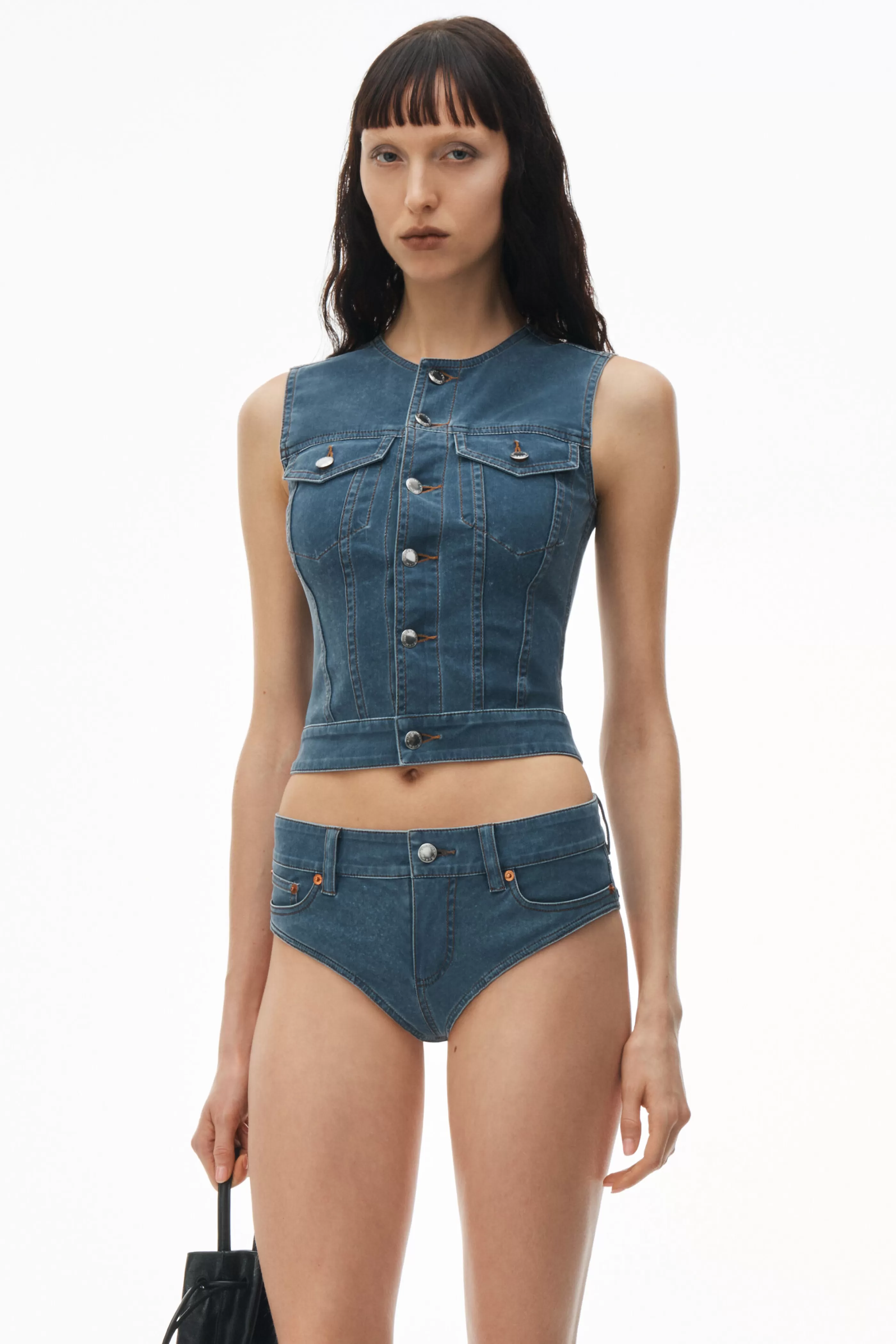 Women Alexander Wang Alexanderwang Vest In Denim Trompe-L'oeil