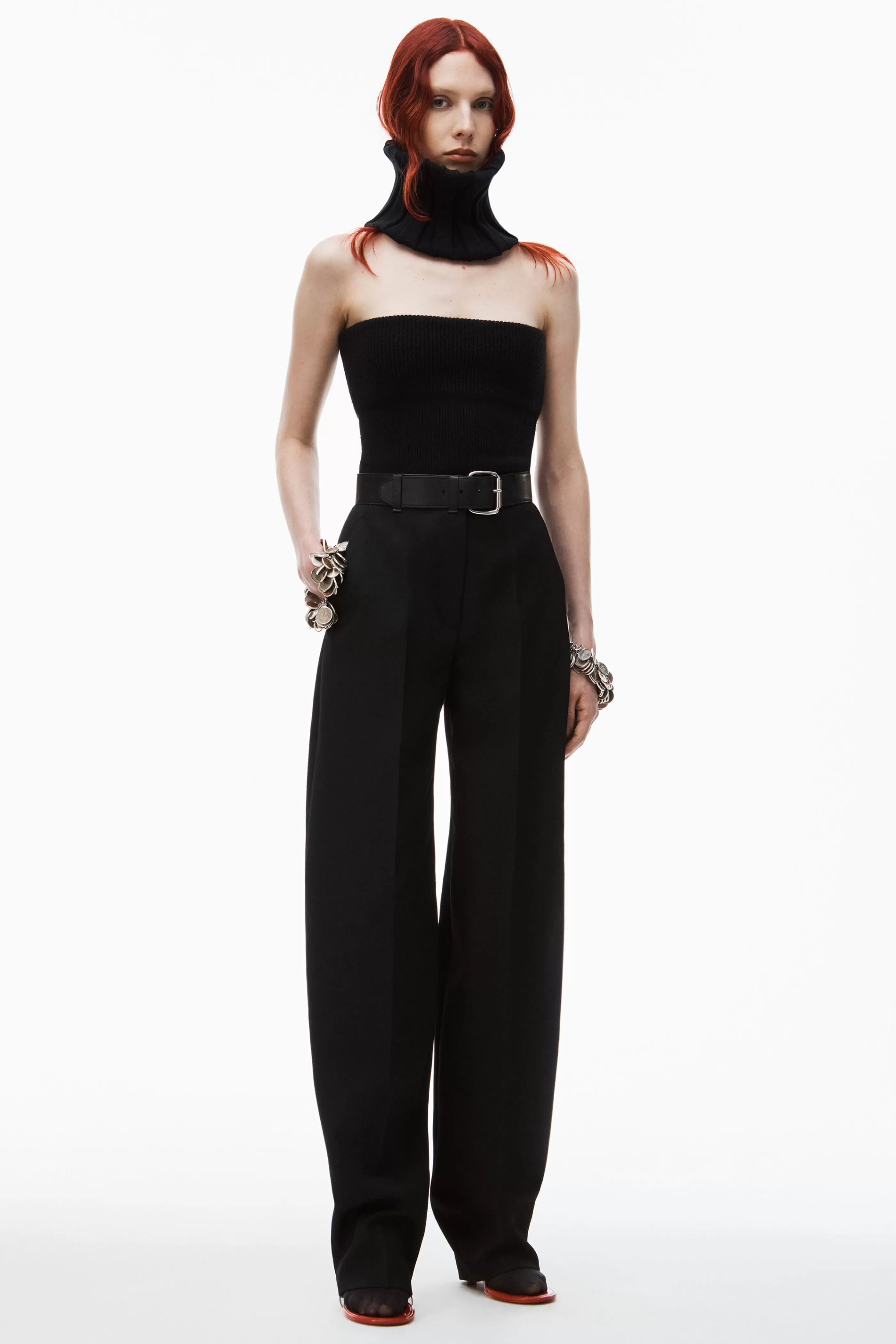 Women Alexander Wang Alexanderwang Wool Belted High Waist Belted Trouser