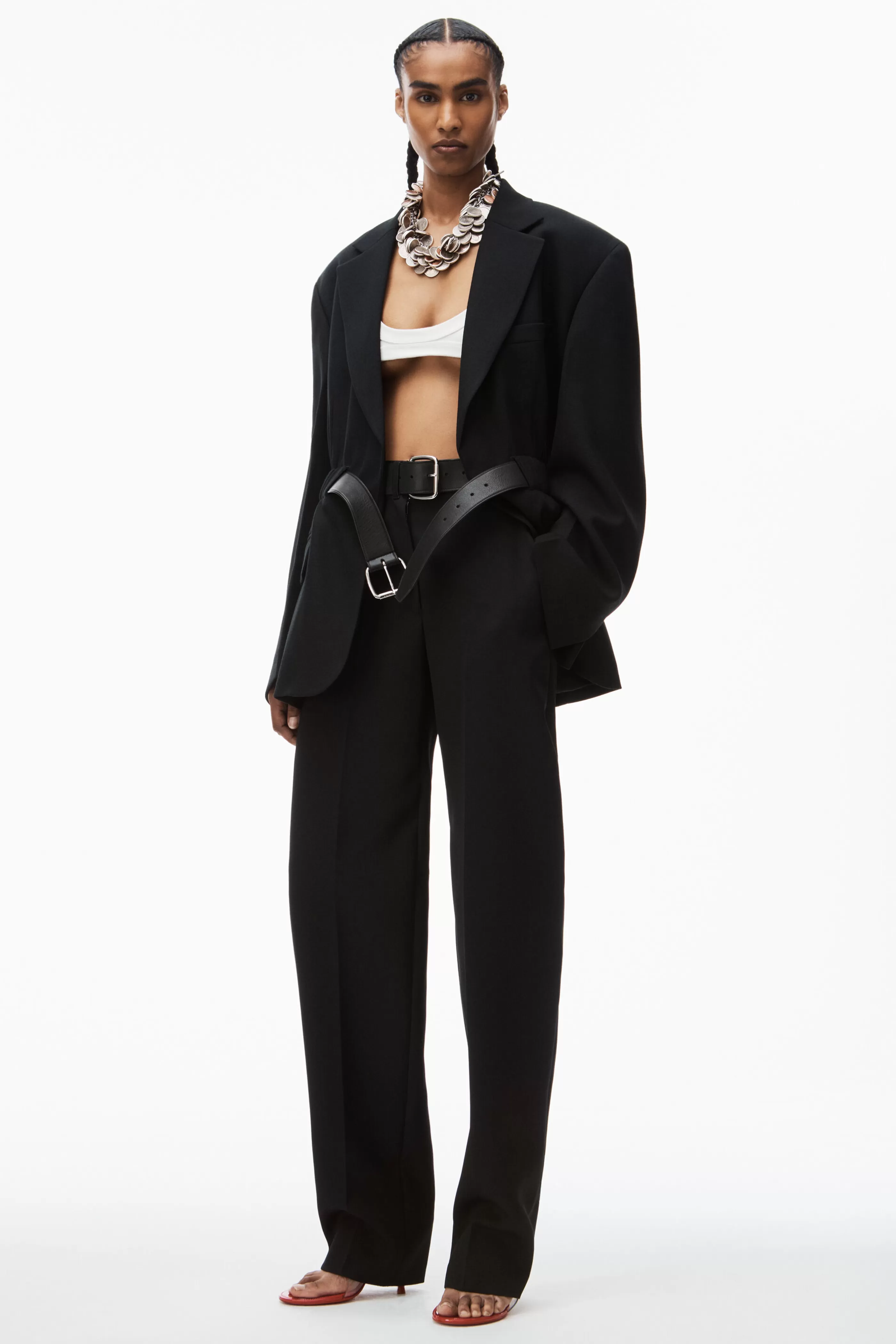 Women Alexander Wang Alexanderwang Wool Canvas Wide Belted Blazer